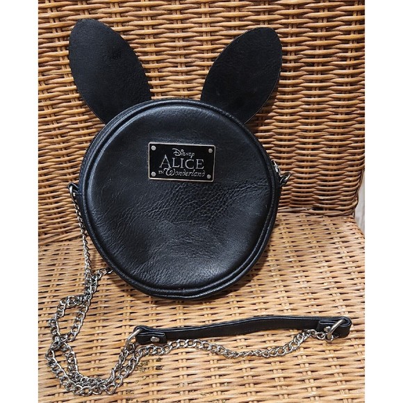 Disney ALICE IN WONDERLAND‎ White Rabbit Clock Crossbody bag Purse Black Silver - Picture 1 of 12